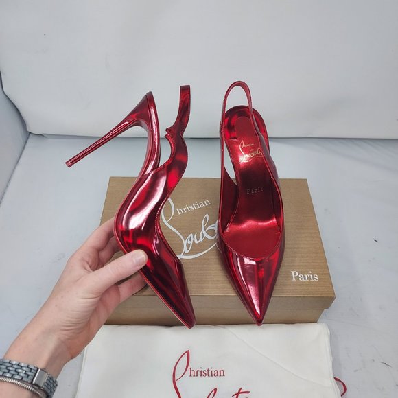 Christian Louboutin Shoes - Christian Louboutin Hot Chick Red Sling 100 Patent Slingback Pump